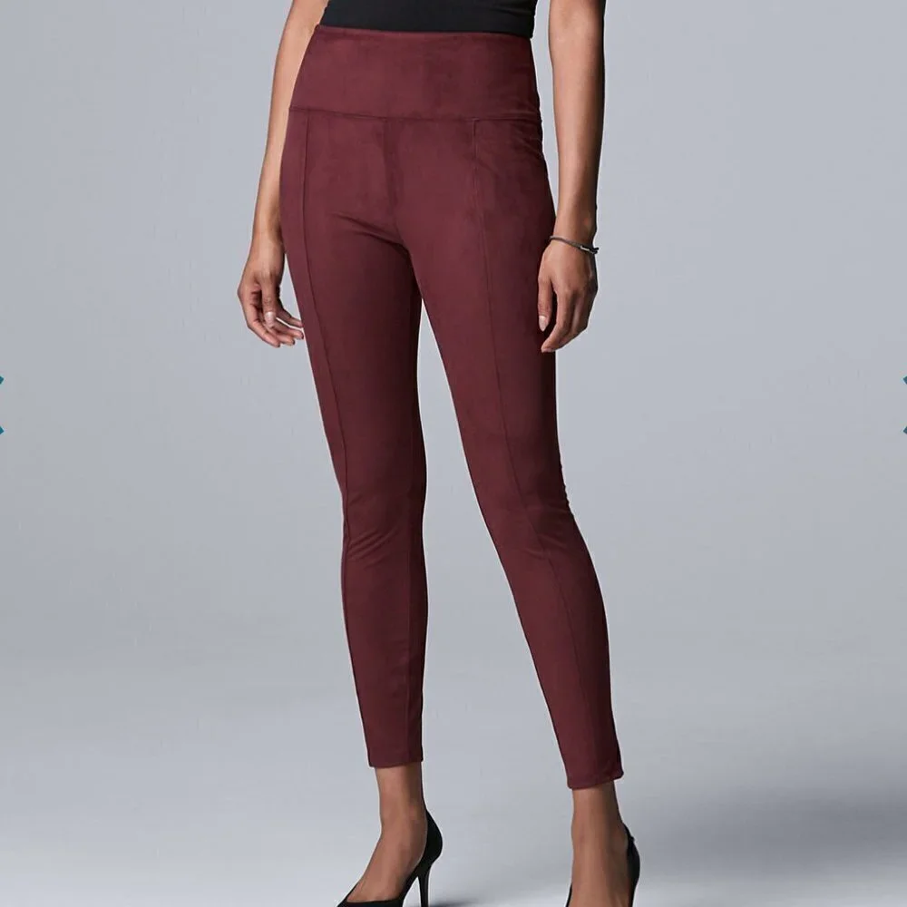 Simply Vera Wang Womens Black High Rise Faux Suede Pull On Leggings Sz L New